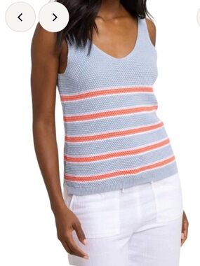 NWT Southern Tide Light Blue & Coral Striped V-Neck Knit Tank